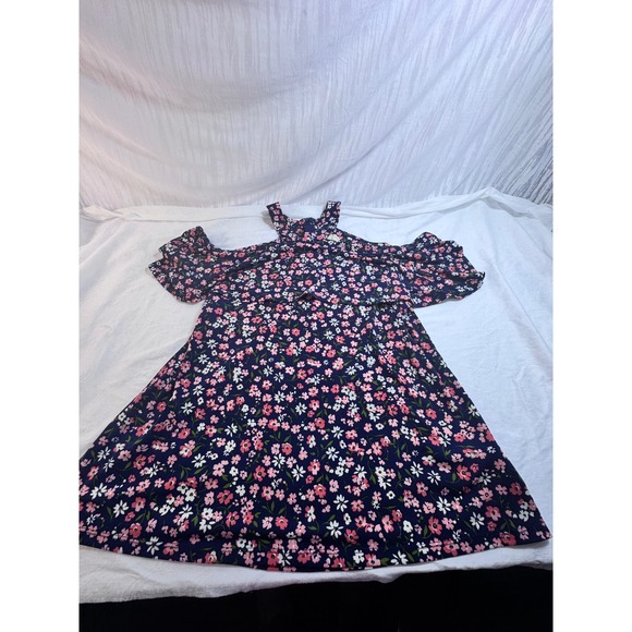 Michael Kors Womens XL Floral Cold Shoulder Blouse Navy Pink Halter Top - Picture 2 of 6